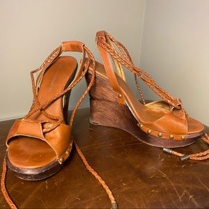 Diane von Furstenberg Mecca Vacchetta Leather Wedges